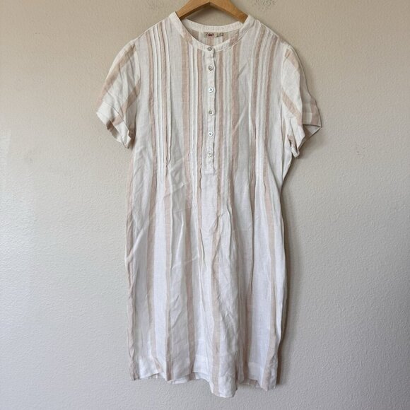 Faherty Dresses & Skirts - Faherty Gemina Pintuck Sleeved Dress 100% Linen White Blush Stripes Medium